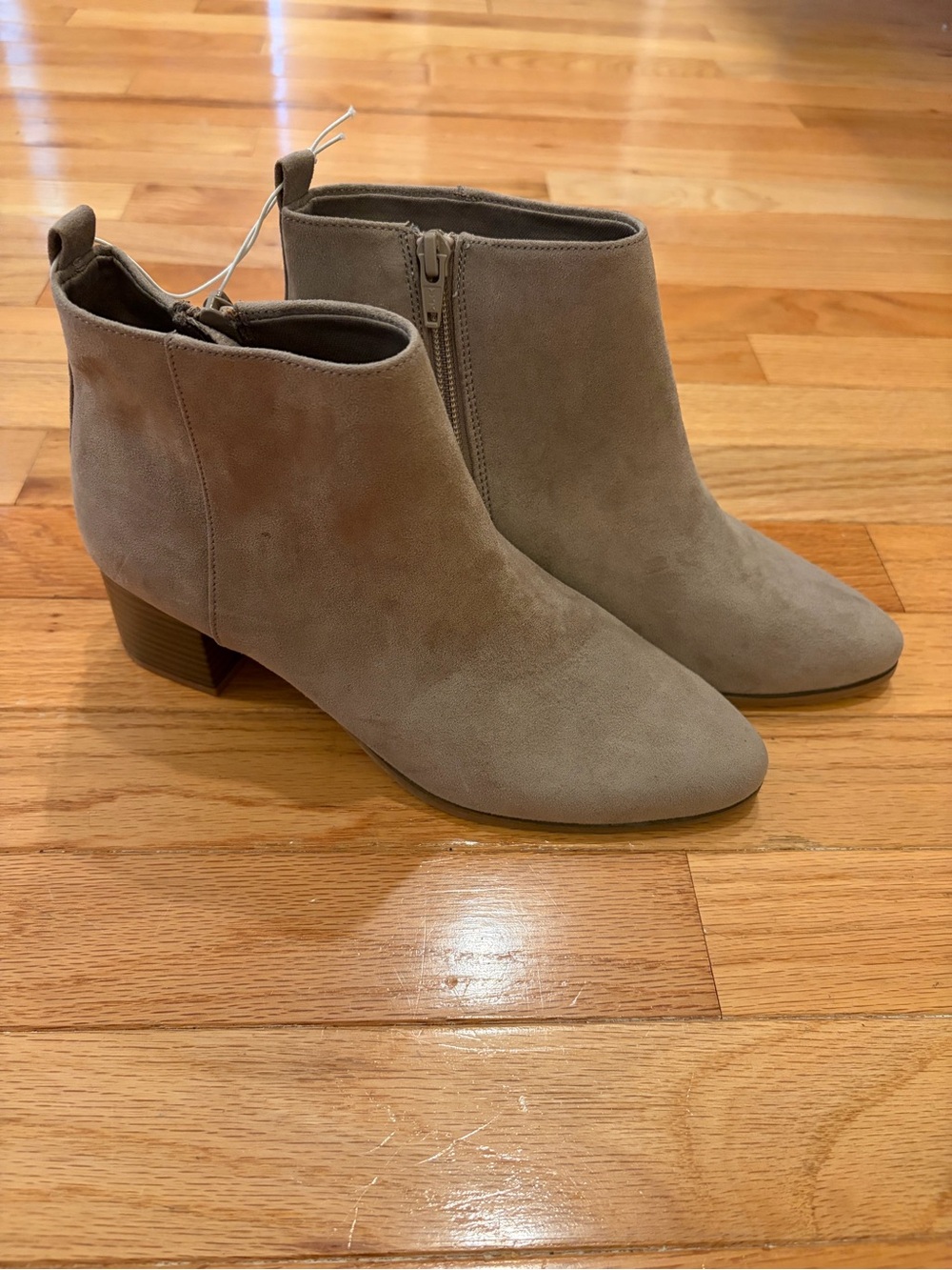 NWT Old Navy Taupe Ankle Booties Stacked Low Block Heel